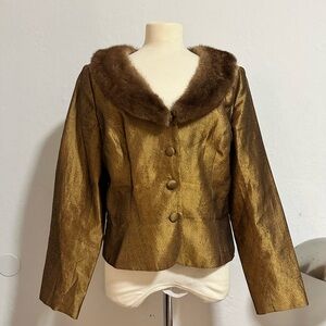 Kay Unger Gold Brocade Jacket with Mink Collar